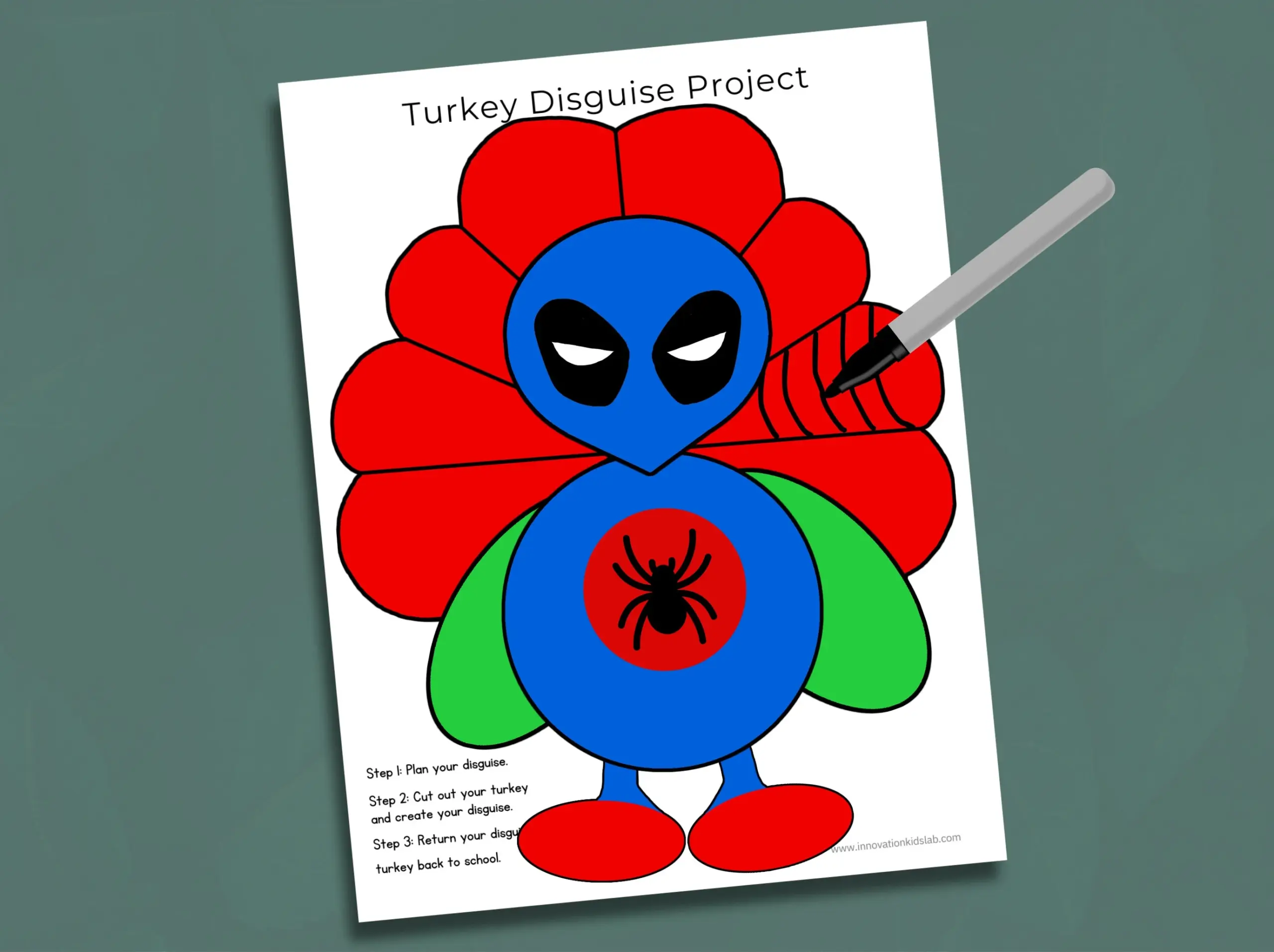 Turkey In Disguise Spiderman Template Printable
