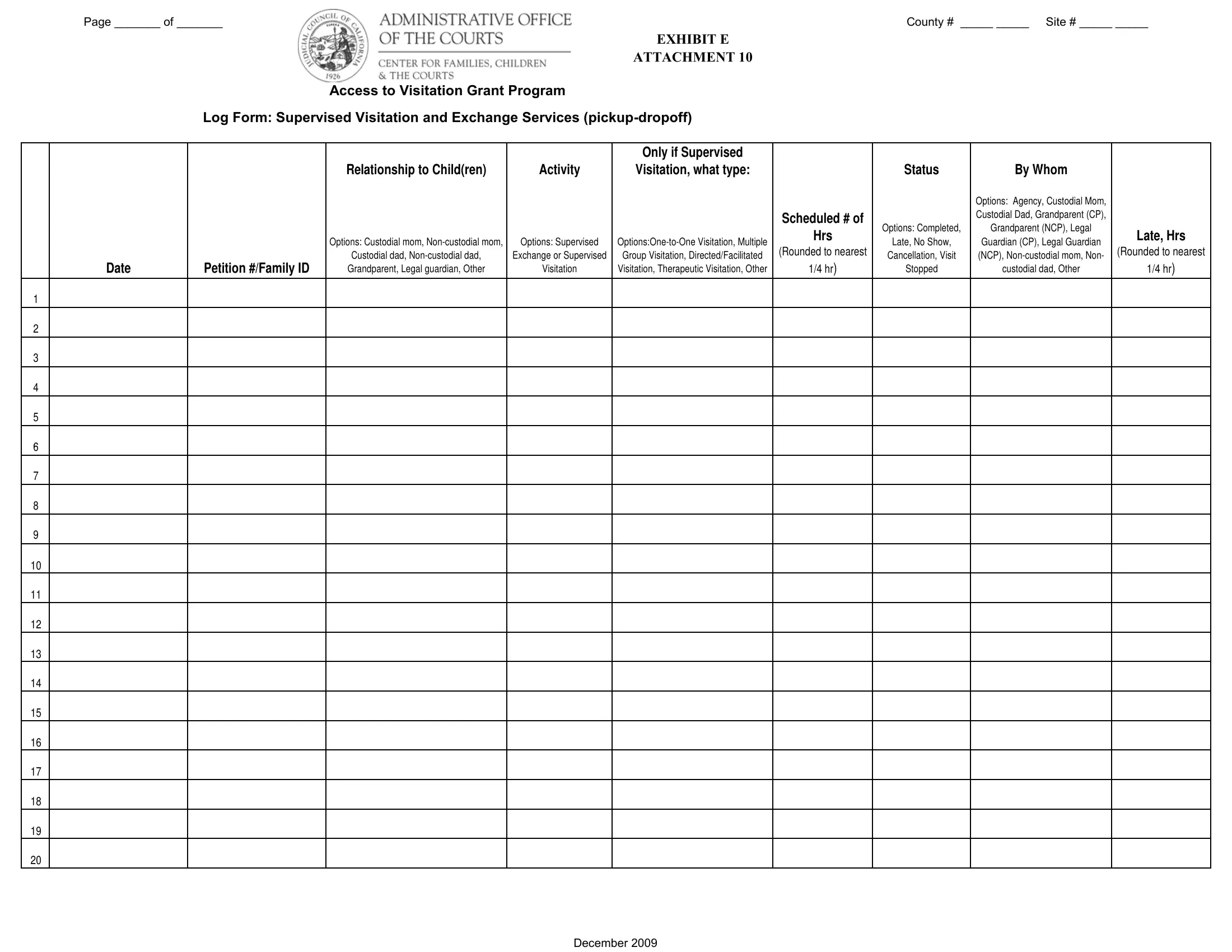 Supervised Visit Tracking Form Fill Out Printable PDF
