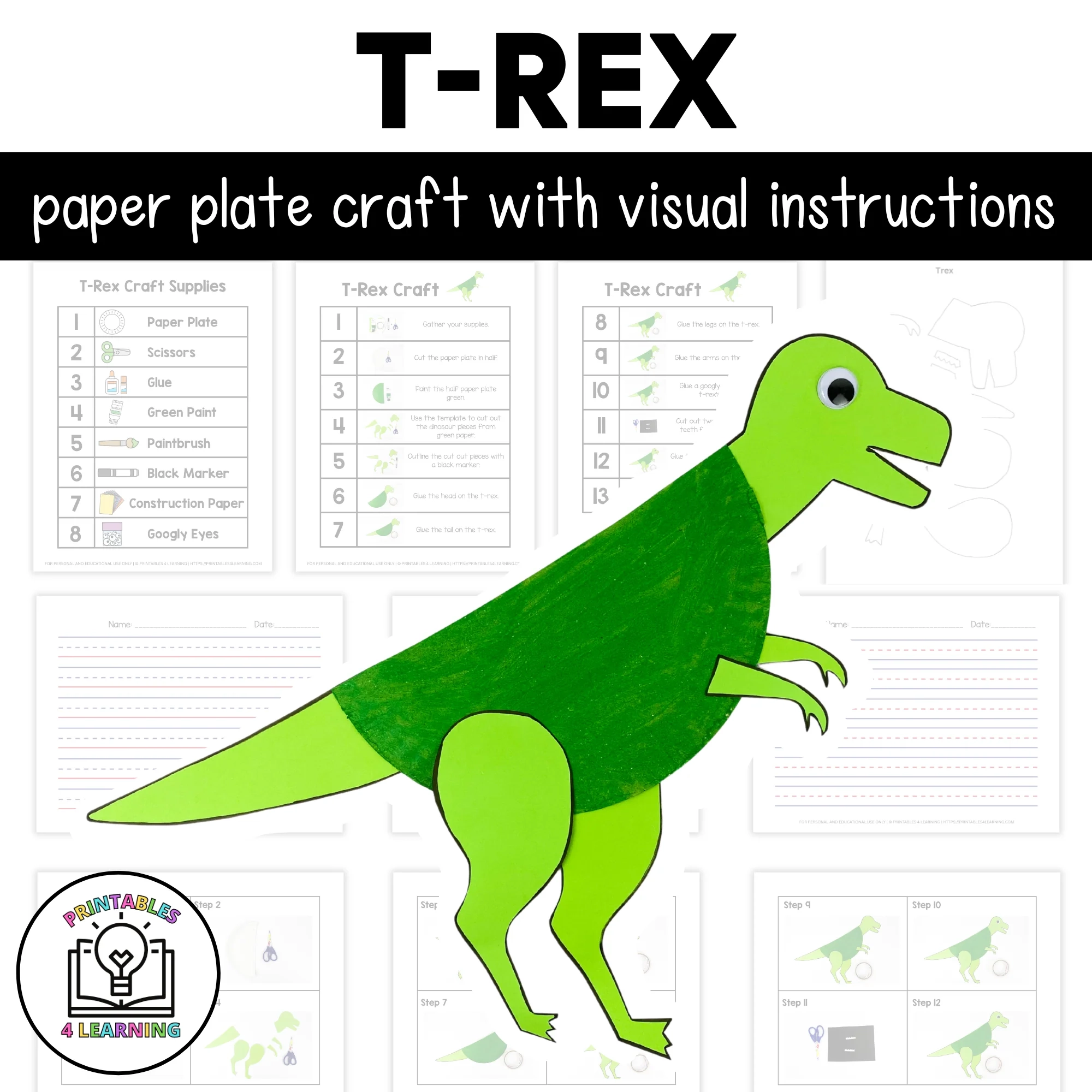 T Rex Paper Plate Craft With Visual Instructions