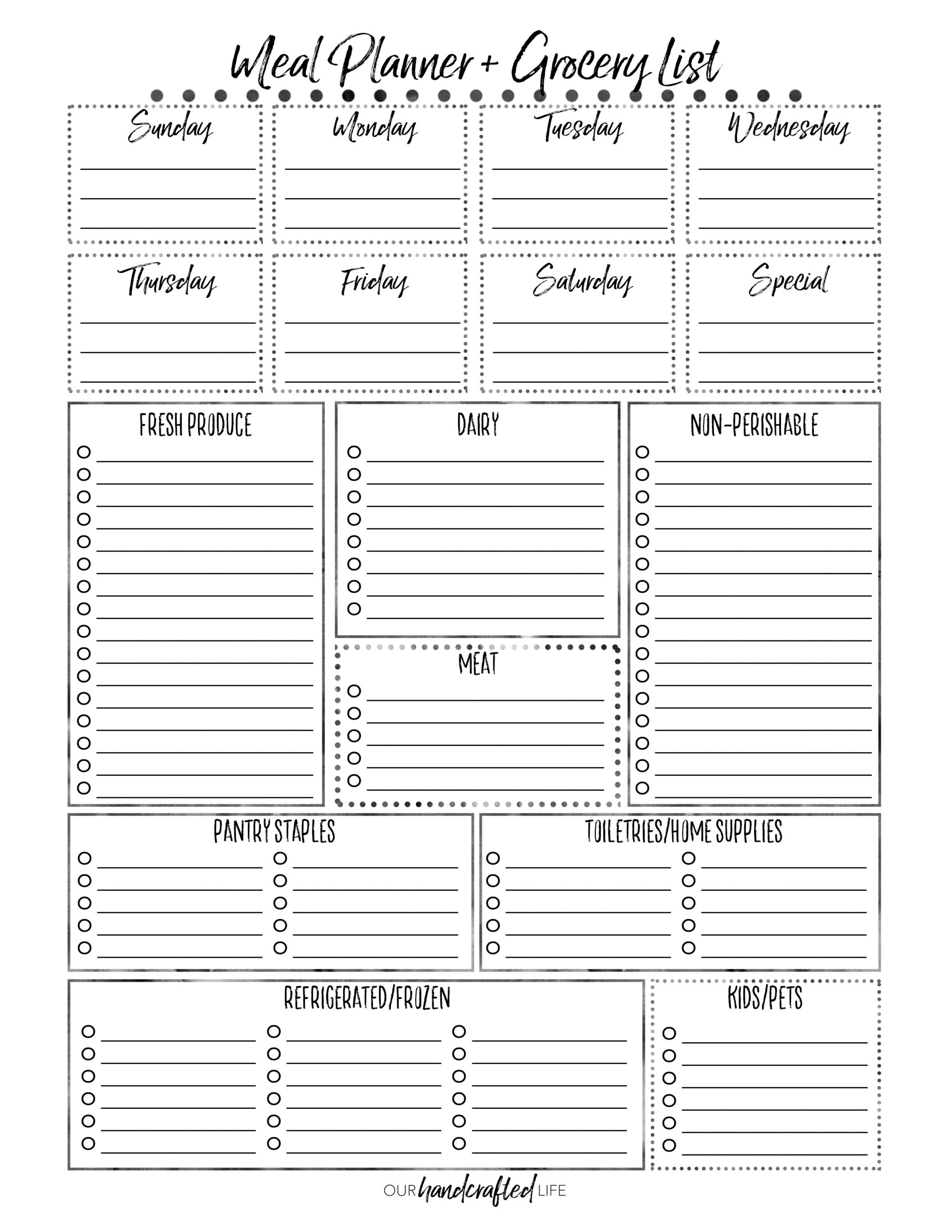 Weekly Menu Template Free Printable