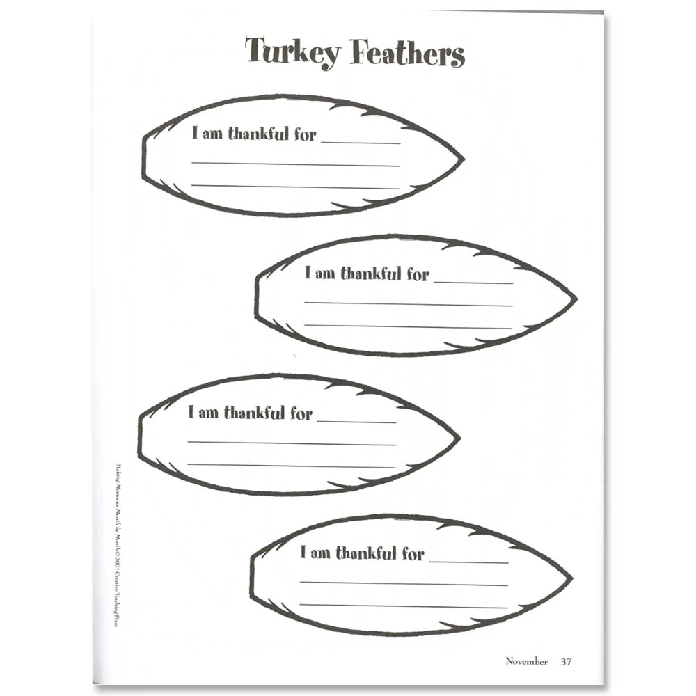 Turkey Feathers I Am Thankful FREE Activity Creative Teaching Press
