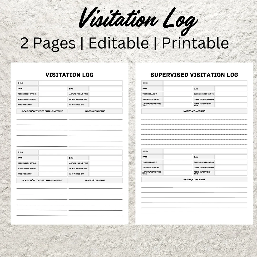 Visitation Log Template Printable Child Care Custody Log Child Visits Tracker Visitation Notes Custody Co Parenting Timesharing Planner Etsy
