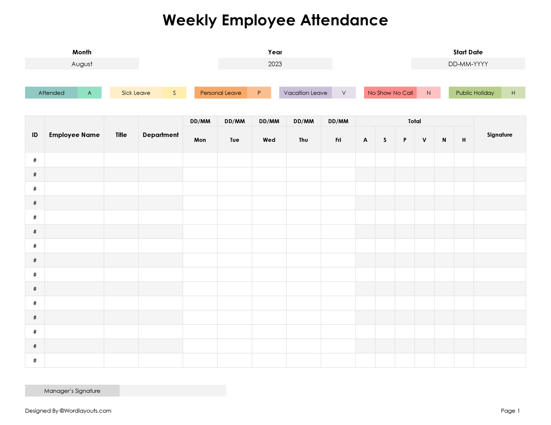 Free Printable Weekly Attendance Sheet Template Free Printable Weekly Attendance Sheet Template
