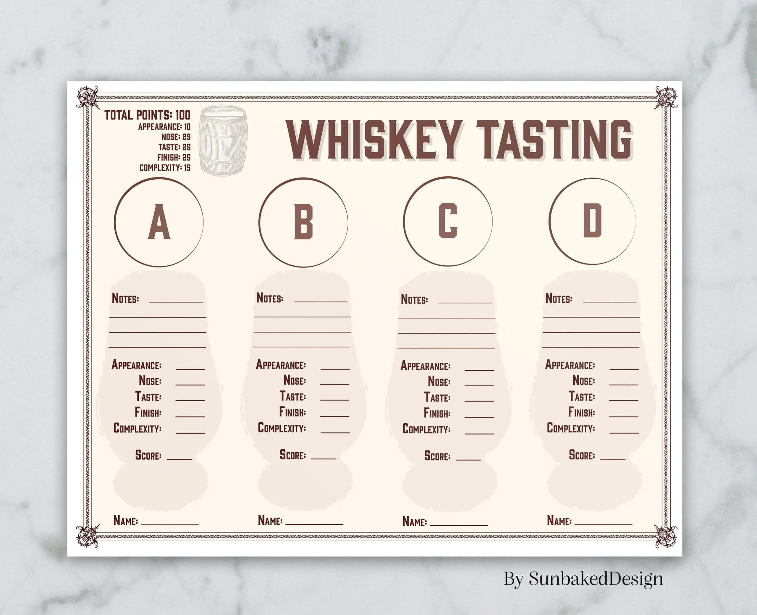 Whiskey Tasting Scorecard 4 Tastings Printable Scoring Mat instant Download Etsy